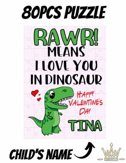 Valentine Puzzle - RAWR Means I love You in Dinosaur with Custom Name - Image 2