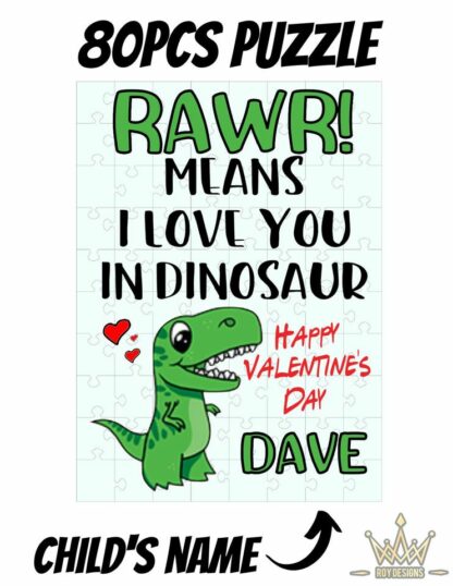Valentine Puzzle - RAWR Means I love You in Dinosaur with Custom Name