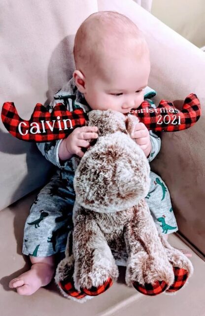 Personalized Plaid Christmas Moose